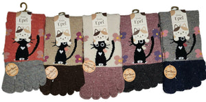 Wool 5 toe Socks - Black cat design - Pac West Kimono