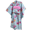 Yukata Girls - Light blue with hearts and pink & orange flowers - Pac West Kimono