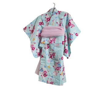 Yukata Girls - light blue with Temari and cherry blossoms - Pac West Kimono