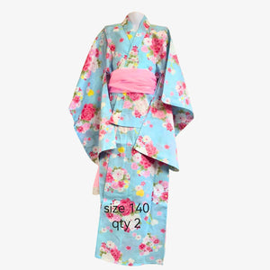 Yukata Girls - Pink with yellow hearts and pink floral design - Pac West Kimono