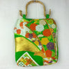 Vintage One Of A Kind Handmade Obi Purse with Bamboo Handles - Green - Pac West Kimono