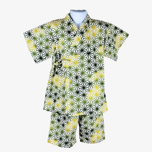 Boys 2pc Jinbei - Geometric pattern in green and yellow - Pac West Kimono