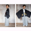 Boys 2pc Kimono & Hakama Set - Black Haori, Grey Hakama - Pac West Kimono