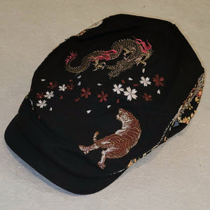 Embroidered Japanese Tiger and Dragon Beret Hat - Pac West Kimono