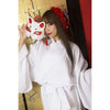 Hand Painted Cat/Kitsune Fox Mask - White and Red - Pac West Kimono