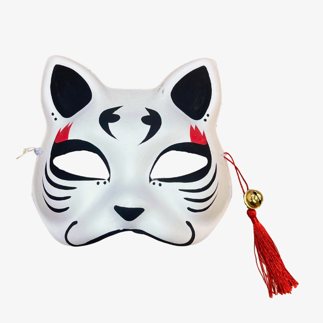 Hand Painted Kitsune Fox Mask - White and Red | Pac West Kimono