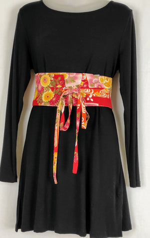 Handmade Obi Style Belt - Red and Yellow Floral - Pac West Kimono