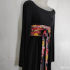 Handmade Obi style belt. Japanese Chirimen crepe fabric. Black color floral. - Pac West Kimono
