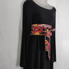 Handmade Obi style belt. Japanese Chirimen crepe fabric. Black color floral. - Pac West Kimono