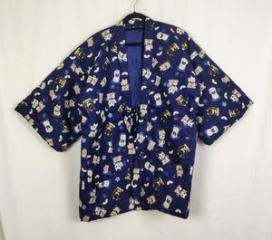 Japanese traditional warm Hanten coat. Unisex. Cute blue cat design. - Pac West Kimono