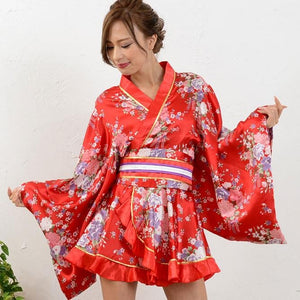 Satin Kimono Dress - Red - Pac West Kimono