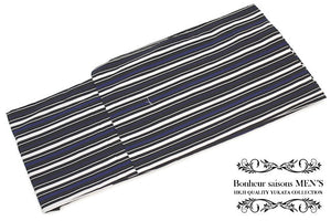 Mens Cotton Yukata - Black, blue and white lines - Pac West Kimono