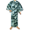 Mens Cotton Yukata - Waves blue-green - Pac West Kimono