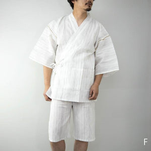 Mens 2pc Jinbei - White with Charcoal Stripes - Pac West Kimono