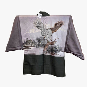 Mens Reversible Vintage Haori Coat - Dark brown with eagle design - Pac West Kimono