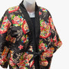 Traditional Japanese reversible Hanten coat - Black floral pattern and colorful crane origami print - Pac West Kimono