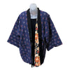 Traditional Japanese reversible Hanten coat - Floral print and blue geometric print - Pac West Kimono