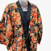 Traditional Japanese reversible Hanten coat - Maroon geometrical pattern and floral print - Pac West Kimono