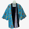 Traditional Japanese reversible Hanten coat (unisex) - Grey with stamp print and blue autumn-themed print - Pac West Kimono