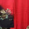 Vintage Traditional Furisode Kimono - Red gold and blacl with fans - Pac West Kimono