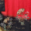 Vintage Traditional Furisode Kimono - Red gold and blacl with fans - Pac West Kimono