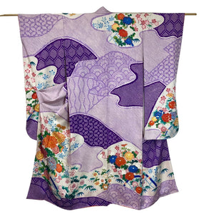 Vintage Traditional Furisode Kimono - Shibori purple - Pac West Kimono