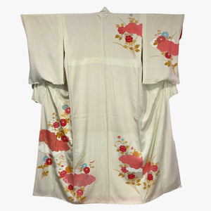 Vintage Traditional Homongi Kimono - Cream with gold accent floral design - Pac West Kimono