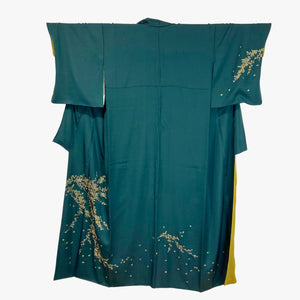 Vintage Traditional Homongi Kimono - Emerald green with gold floral embroidery - Pac West Kimono