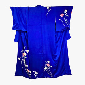 Vintage Traditional Homongi Kimono - Royal blue with lily flower design - Pac West Kimono