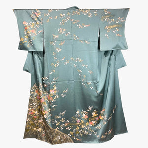 Vintage Traditional Homongi Kimono - Seafoam blue with floral design - Pac West Kimono