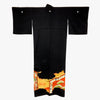 Vintage Traditional Komon Kimono - Black with white bird and gold accent - Pac West Kimono