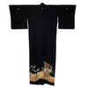 Vintage Traditional Kuro (black) Tomesode Kimono -Cranes and Flowers - Pac West Kimono