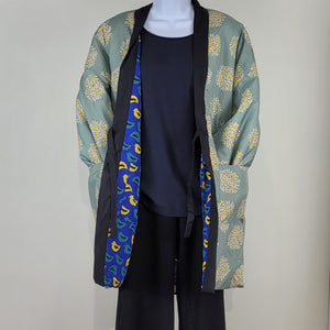 Women's Traditional Japanese Reversible Hanten Coat - sage / blue - Pac West Kimono