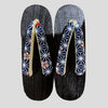 Women's Wooden Geta Sandals - Blue geometric and floral pattern - Pac West Kimono