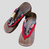 Women's Wooden Geta Sandals - Heeled geta in red and navy blue floral pattern - Pac West Kimono