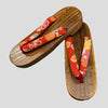 Women's Wooden Geta Sandals - Maroon with orange & yellow floral print - Pac West Kimono