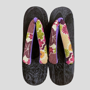 Women's Wooden Geta Sandals - Purple with large floral pattern - Pac West Kimono