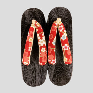 Women's Wooden Geta Sandals - Red and white sakura floral pattern - Pac West Kimono