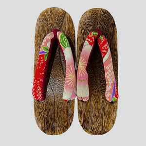 Women's Wooden Geta Sandals - Red with large sakura - Pac West Kimono