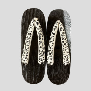 Women's Wooden Geta Sandals - White with black flower pattern - Pac West Kimono