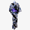 Women's Yukata - Blue and purple rose print in black - Pac West Kimono