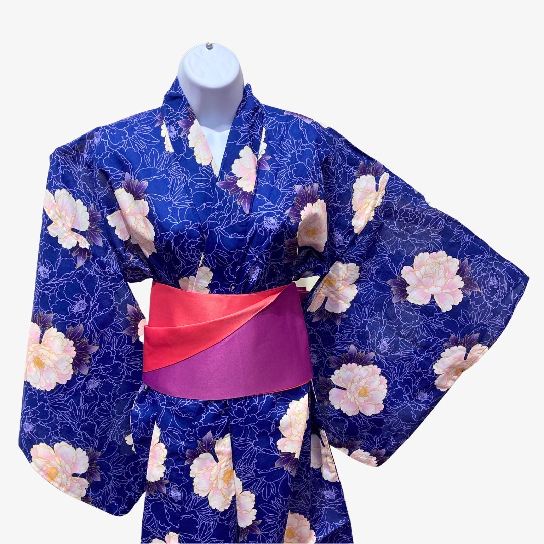 Women's Yukata XXL - navy blue with white chrysanthemum