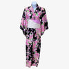 Women's Yukata - Pink hanakotaba flower print in black - Pac West Kimono