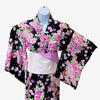 Women's Yukata - Pink hanakotaba flower print in black - Pac West Kimono