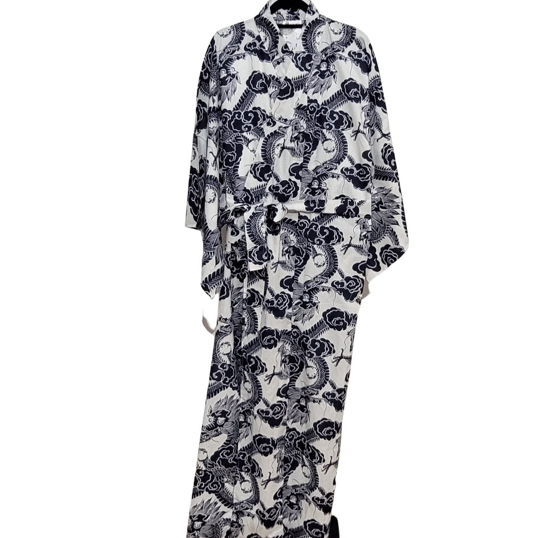 Mens Japanese Yukata Cool Waves Blue M-3XL. Cotton uisex kimono robe ...
